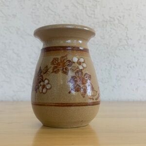 Small tan floral vase.   Hand thrown stoneware.
